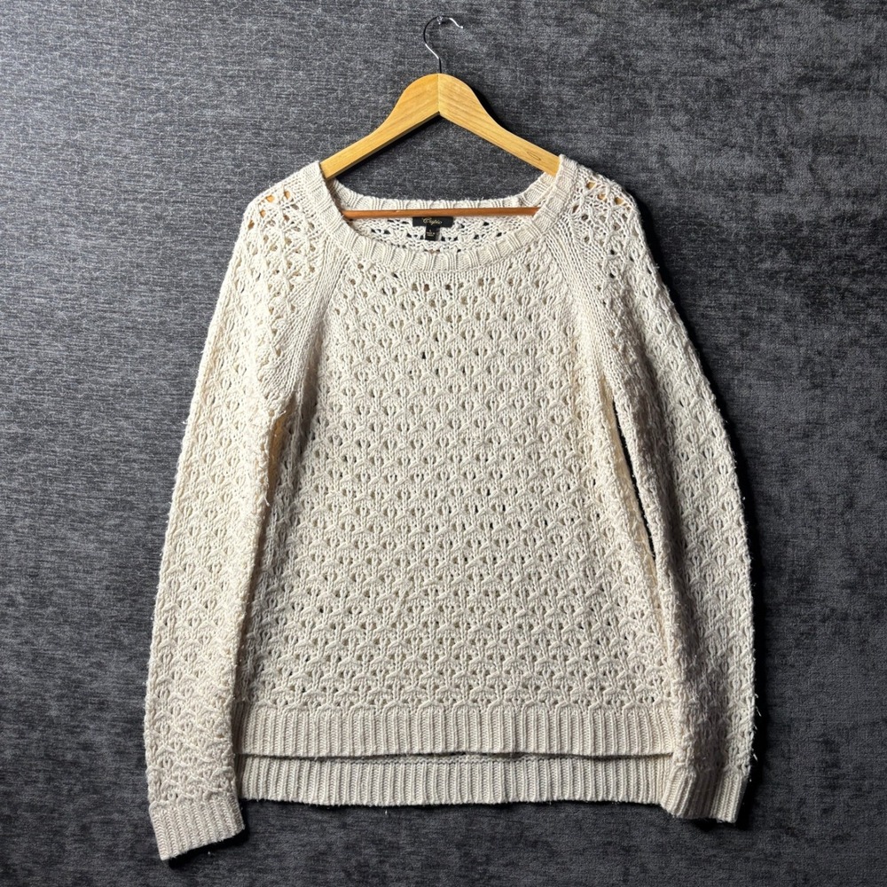 Vintage Cupio Women's Large Cream Open Knit Crochet Sweater Y2K Cottagecore Boho